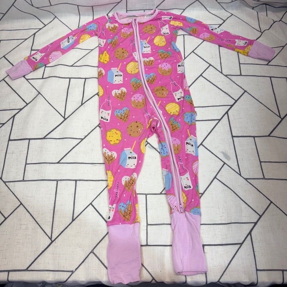 Little Sleepies Milk & Cookies Zippy Bamboo Viscose Pink LS046-0422 18-24 Months